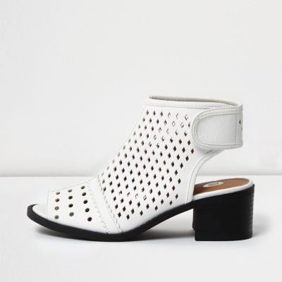 Girls white laser cut shoe boots